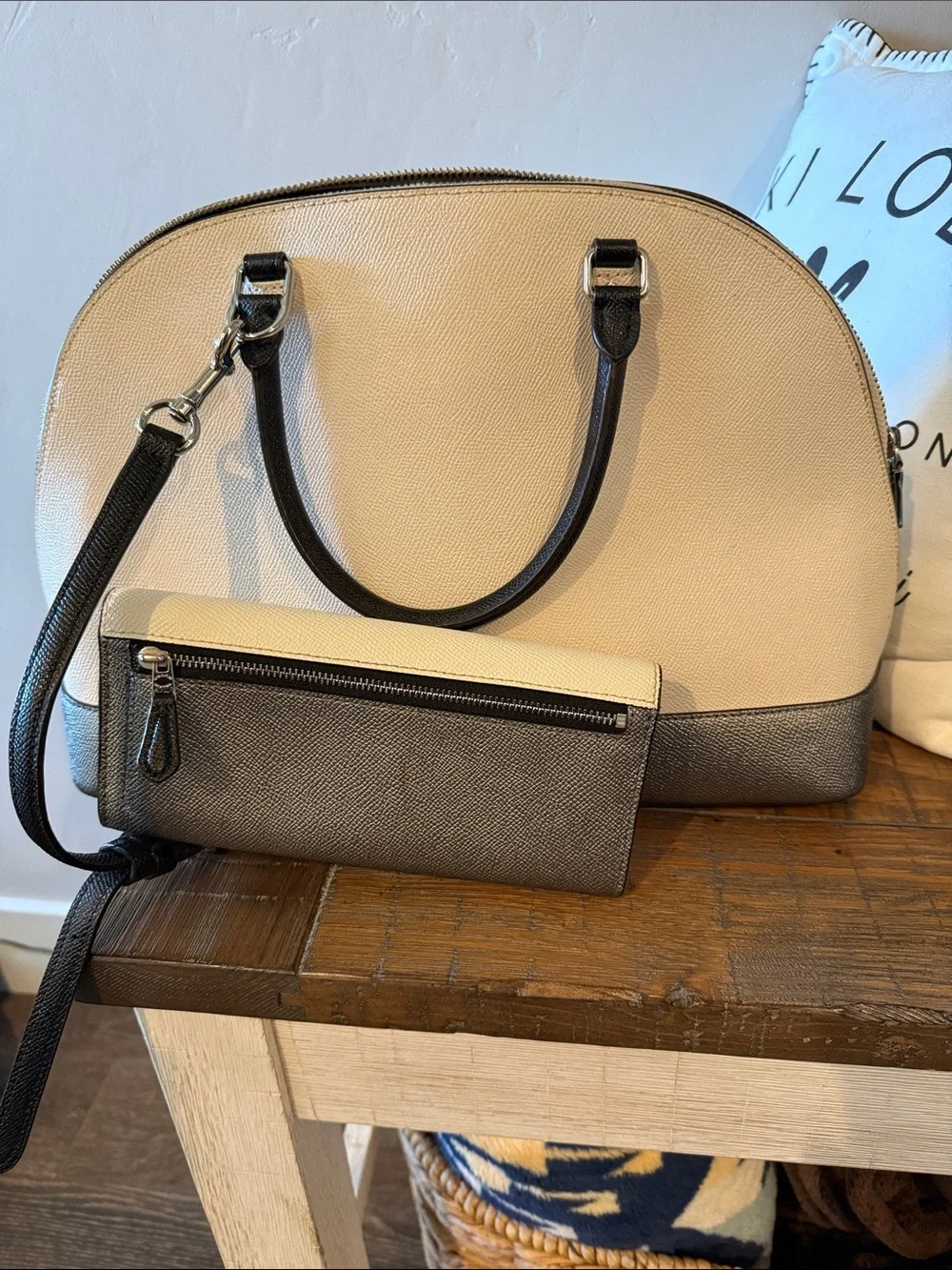 Coach Cream and Black Dome Satchel with Matching Wallet